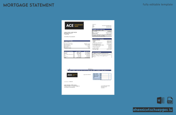 USA ACE Bank Hypothekenabrechnung in Word- und PDF-Formaten – Beispielvorschau